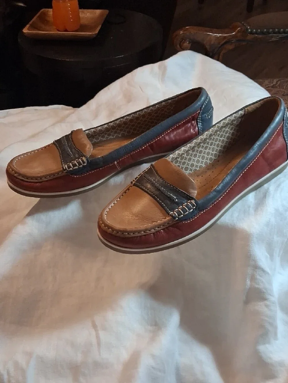 Naturalizer Tri-Color Leather Penny Loafers - Tan, Brown & Navy
